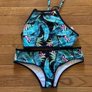 Cupshe Halter Top Bikini Set Tropical Print Size:S
